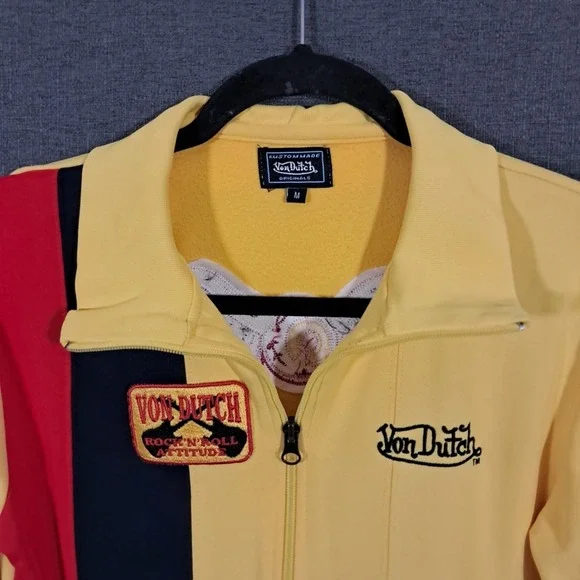 Vintage 2000s Von Dutch Full Zip Track Jacket Yellow Retro Y2K Biker Baddie - Picture 7 of 13
